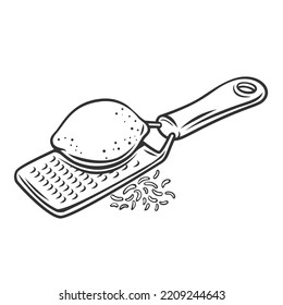 Lemon zest grater outline icon vector illustration. Line chefs tool for cooking in home or restaurant kitchen, kitchenware equipment for grating peel of lemon fruit to cook fish dish or pie recipe