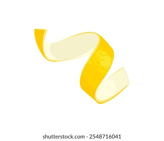 Lemon zest isolated on white background. Yellow lemon peel twist. Vector cartoon flat illustration.