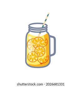 Lemonad mason jar. Glasse with natural orginac drink made of lemons, grapefruits, limes, orange. Vector cartoon style