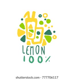 Lemonade 100 percent logo template natural healthy product badge colorful hand drawn vector Illustration