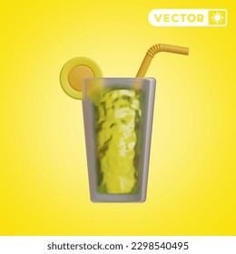 lemonade 3D vector icon set, on a yellow background