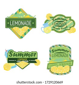 Lemonade badges. Colorful  Lemonade label poster vector illustration.Lemon slice and lemonade - retro poster design for 100 percent natural drink. 
