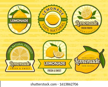 Lemonade badges. Retro labels with lemon illustrations vector design emblem for juice