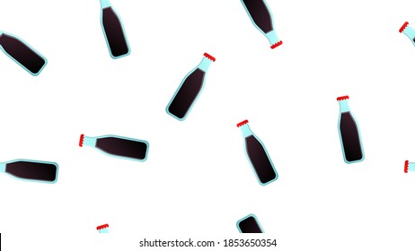 lemonade of black color in a glass bottle on a white background, vector illustration, pattern. cola for fast food. harmful lemonade. wallpaper for the design of fast food restaurants, snack bars.