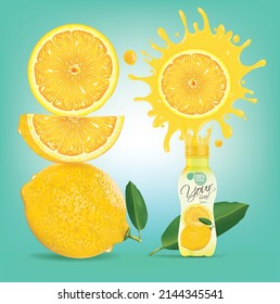 Lemonade bottle design with lemon juice splashes.illustration vector