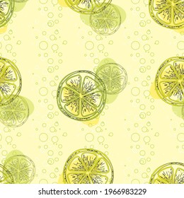  lemonade with bubbles on light background lemons and lime. for printing on fabric, paper, wallpaper. Can be used for clothes collection, branding, packaging, interior decoration, scrapbooking
