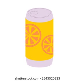 Lemonade in can package in flat design. Fruit juice or sweet soda drink. Vector illustration isolated.