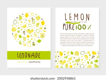 Lemonade Card Template with Space for Text, Pure Lemon Original Design Banner, Poster, Packaging Vector Illustration