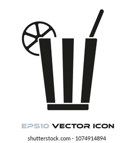 Lemonade o coctel con rodaja de limón y paja de glifo vectorial icono