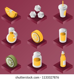 Lemonade color gradient isometric set