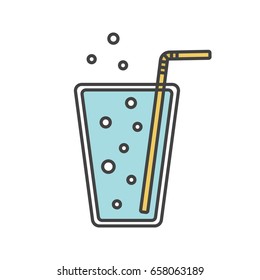 Lemonade color icon. Soda glass with straw. Isolated vector illustration