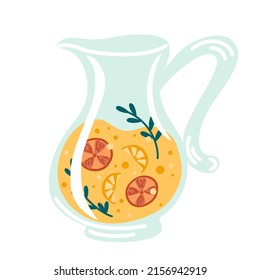 Lemonade. Concept detox drink, drinking water in a thermos, glass bottle. Ice water. Refreshing summer drink. Healthy lifestyle daily habits, wellness, morning rituals. Vector illustration
