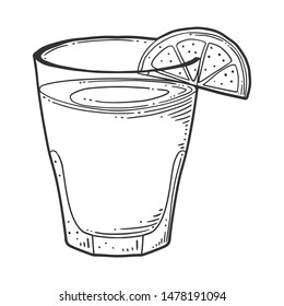 Lemonade cup with lemon slice. Vector concept in doodle and sketch style. Hand drawn illustration for printing on T-shirts, postcards. Icon and logo idea.