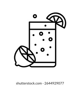 Lemonade drink icon in glass and slice of lemon