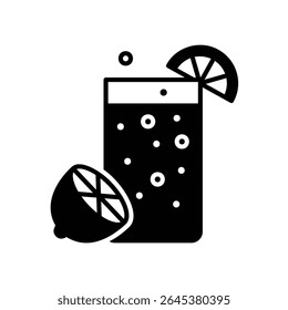 Lemonade drink icon in glass and slice of lemon