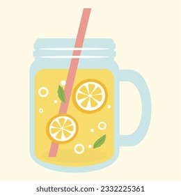 Lemonade drink in jar glass vector illustration. Design element with summer theme.