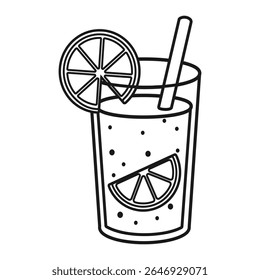 Bebida de limonada refrescante verão bebida coloração página vetor ilustração isolada no fundo branco