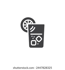 Lemonade drink vector icon. filled flat sign for mobile concept and web design. Glass of lemonade with ice and lemon slice glyph icon. Symbol, logo illustration. Vector graphics