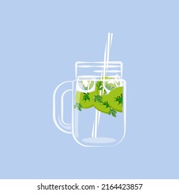 Lemonade in drinking can and slices of fresh fruit. Soft drink isolated. Flat Art Vector Illustration.