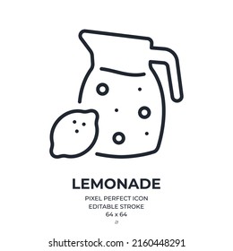 Lemonade editable stroke outline icon isolated on white background flat vector illustration. Pixel perfect. 64 x 64.