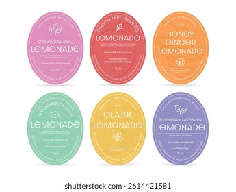 Lemonade flavor label templates presented in a vibrant vector design showcasing the different types of ingredients included.