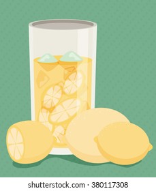 Lemonade with fresh cut lemons. Flat vector.