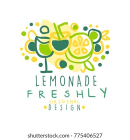 Lemonade freshly original design logo, natural healthy product badge colorful hand drawn vector Illustration