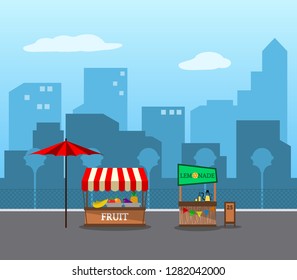 Lemonade and fruit stall in the city.