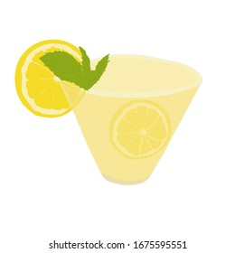 Lemonade in glass for concept design. Alcohol beverage bar drink concept.  Yellow citrus. Banner  concept. Lemon beverage icon. Vector illustration on white background