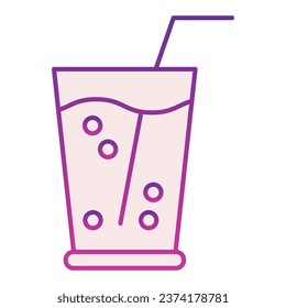 Lemonada en un icono plano de vidrio. Beba con íconos de paja violeta en un estilo moderno y plano. Diseño de estilo de gradiente de cristal de jugo, diseñado para web y app. Eps 10