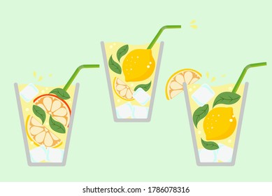 Lemonade glass. Fresh juice. Lemonade isolated. Lemon juice. Cocktail.  Summer. Mojito. Lemonade. Citrus. Cold lemonade. Beverage. 