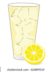 Lemonade in a glass with a half lemon