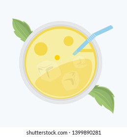 Lemonade in a glass with ice and mint - Vector illustration of a refreshing drink view on top