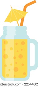 Lemonade in glass jar with straw and umbrella. Summer refreshment icon