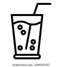 Lemonade in glass line icon. Drink with straw vector illustration isolated on white. Glass of juice outline style designed for and app.