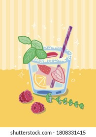 Lemonade in glass with mint and fruit, vector illustration