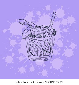Lemonade in glass with mint and fruit, vector illustration