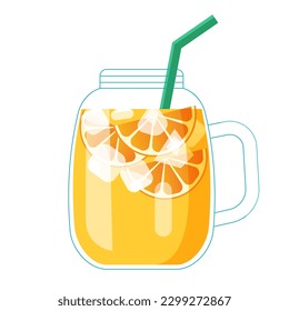 Lemonade glass with pieces of lemon. Vector realistic