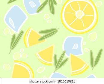 Lemonade in glass with rosemary and fruit, vector illustration
