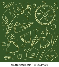 Lemonade in glass with rosemary and fruit, vector illustration