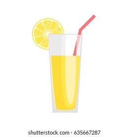 Lemonade in a glass with a slice of lemon isolated on a white background. Vector illustration.