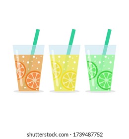 Lemonade in a glass with a slice of lemon, orange and lime vector illustration