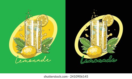 Lemonade in a glass with a slice of lemon Vector illustration