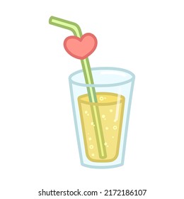 Lemonade in glass with straw. Cartoon style. Hand drawn vector illustration isolated on white background.