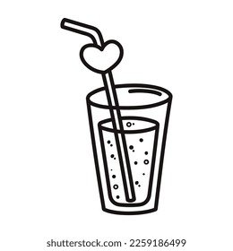 Lemonade in glass with straw. Cartoon style. Hand drawn line art vector illustration isolated on white background.