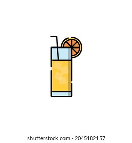 Lemonade in a glass with a straw and ice. Minimalistic vector image.