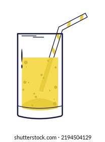 lemonade glass with straw on white background