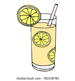 Lemonade in a glass vector illustration. Doodle style. Design, print, decor, textile, paper