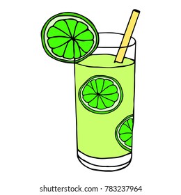 Lemonade in a glass vector illustration. Doodle style. Design, print, decor, textile, paper