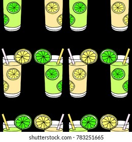 Lemonade in a glass vector illustration. Doodle style. Design, print, decor, textile, paper